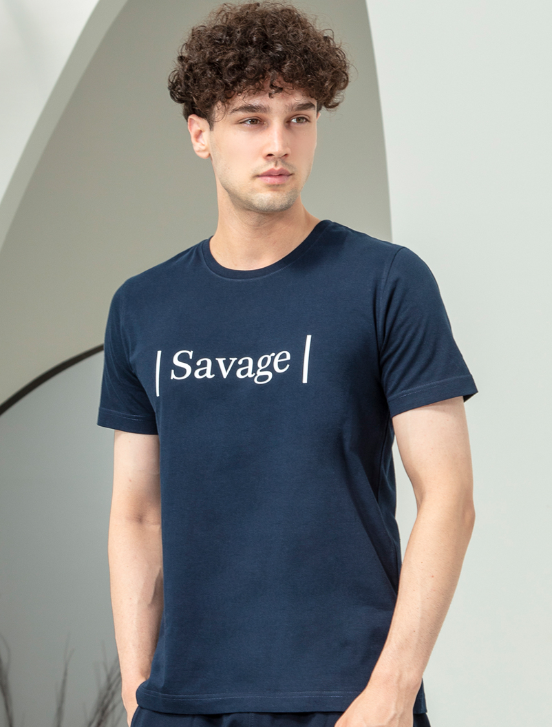 تیشرت مردانه یقه گرد چاپی (savage ) 