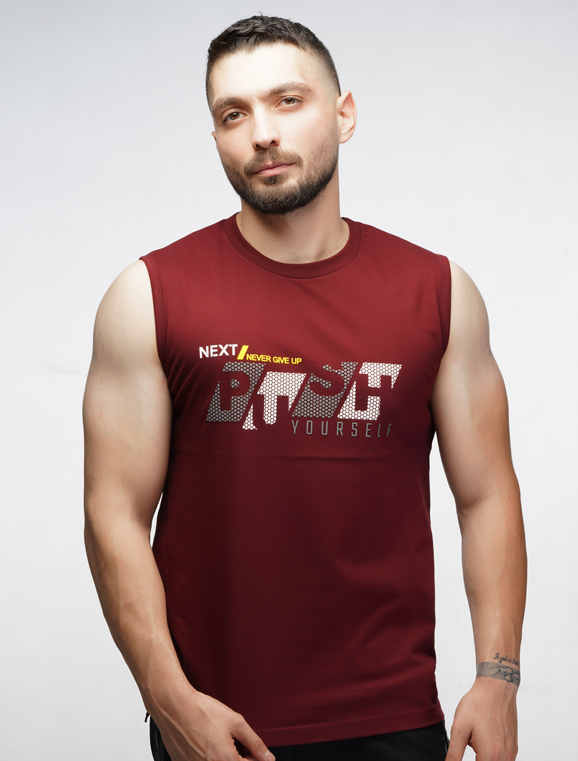 تیشرت حلقه ای مردانه چاپ push زرشکی