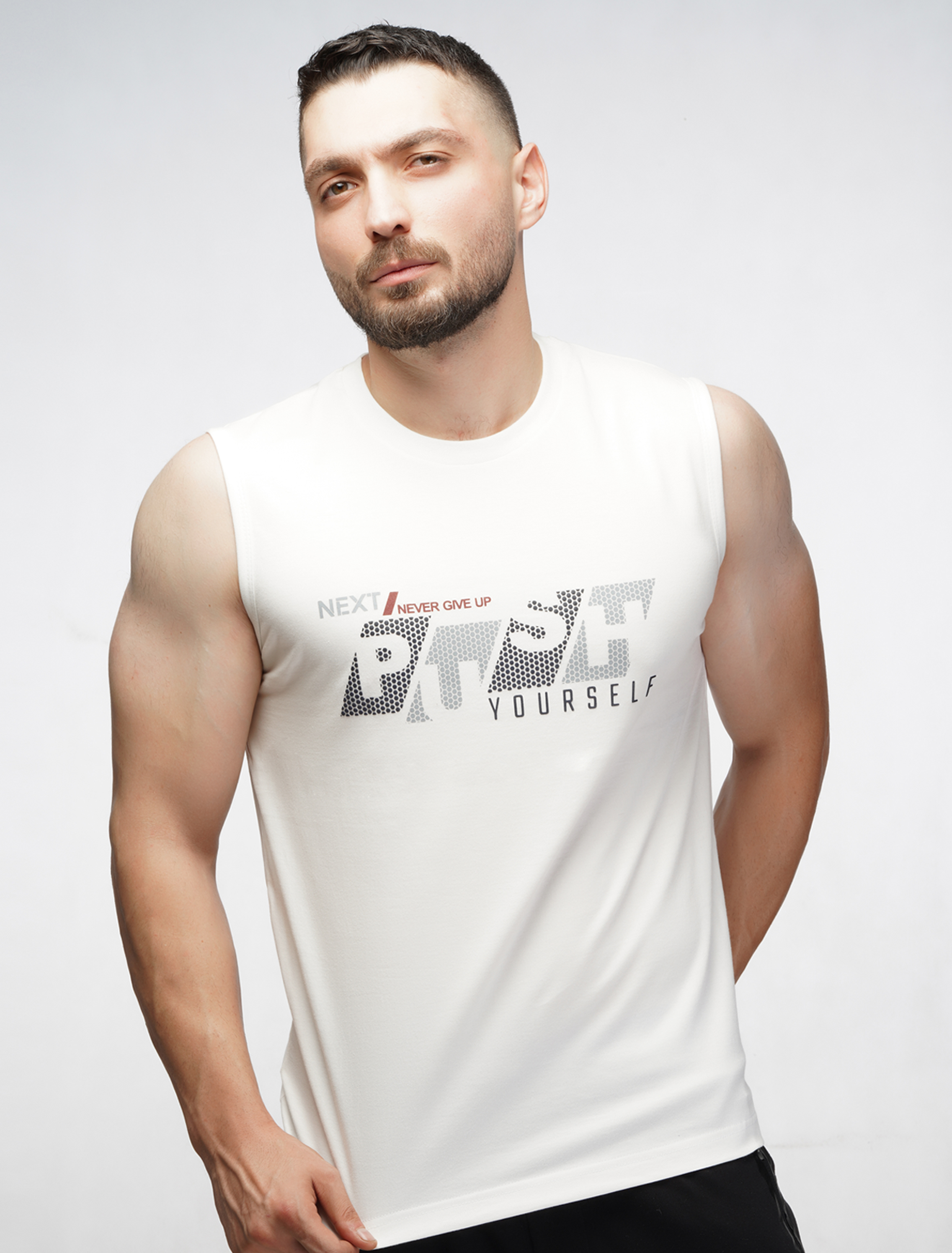 تیشرت حلقه ای مردانه چاپ push سفید