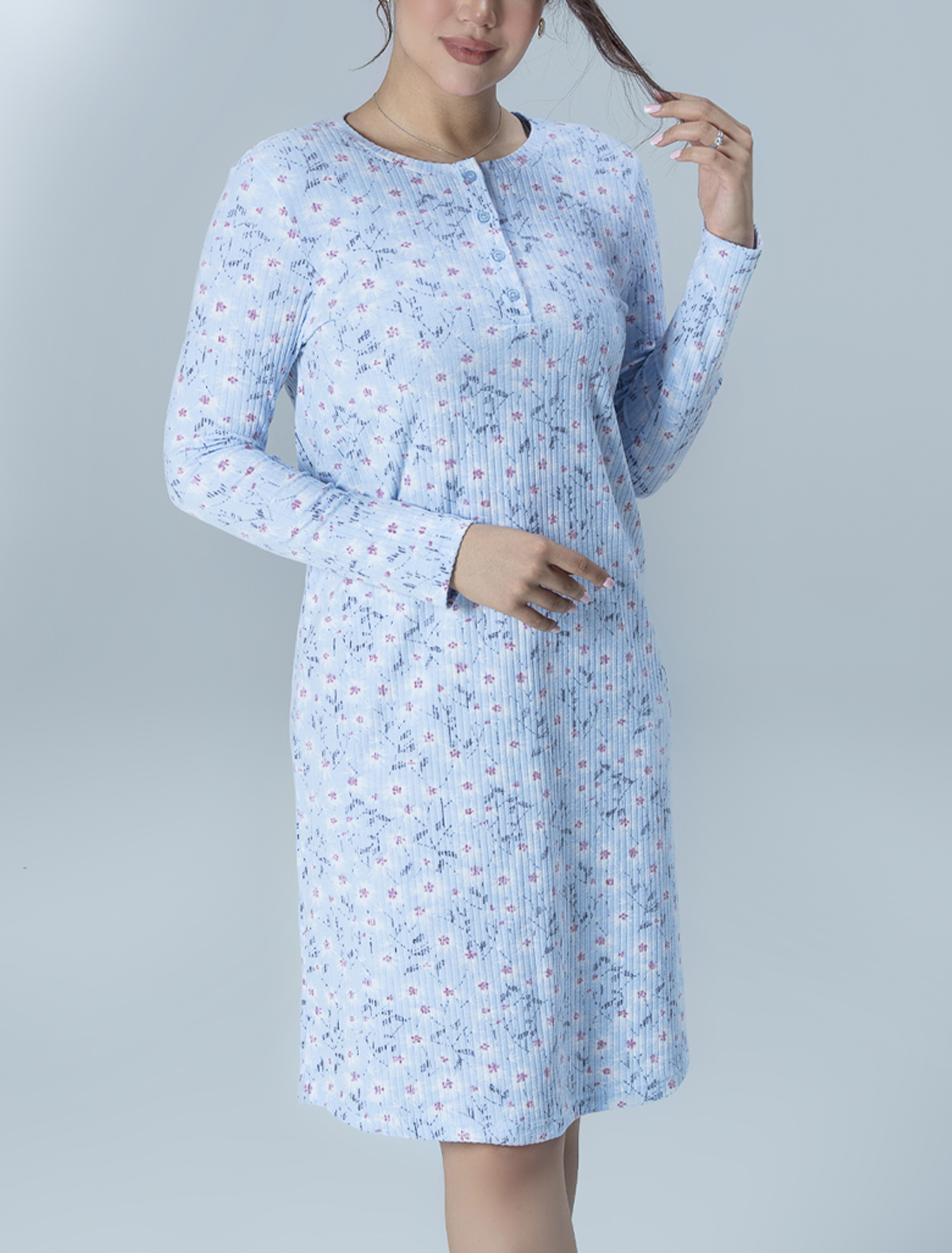 پیراهن زنانه آستین بلند یقه دکمه دار موهر