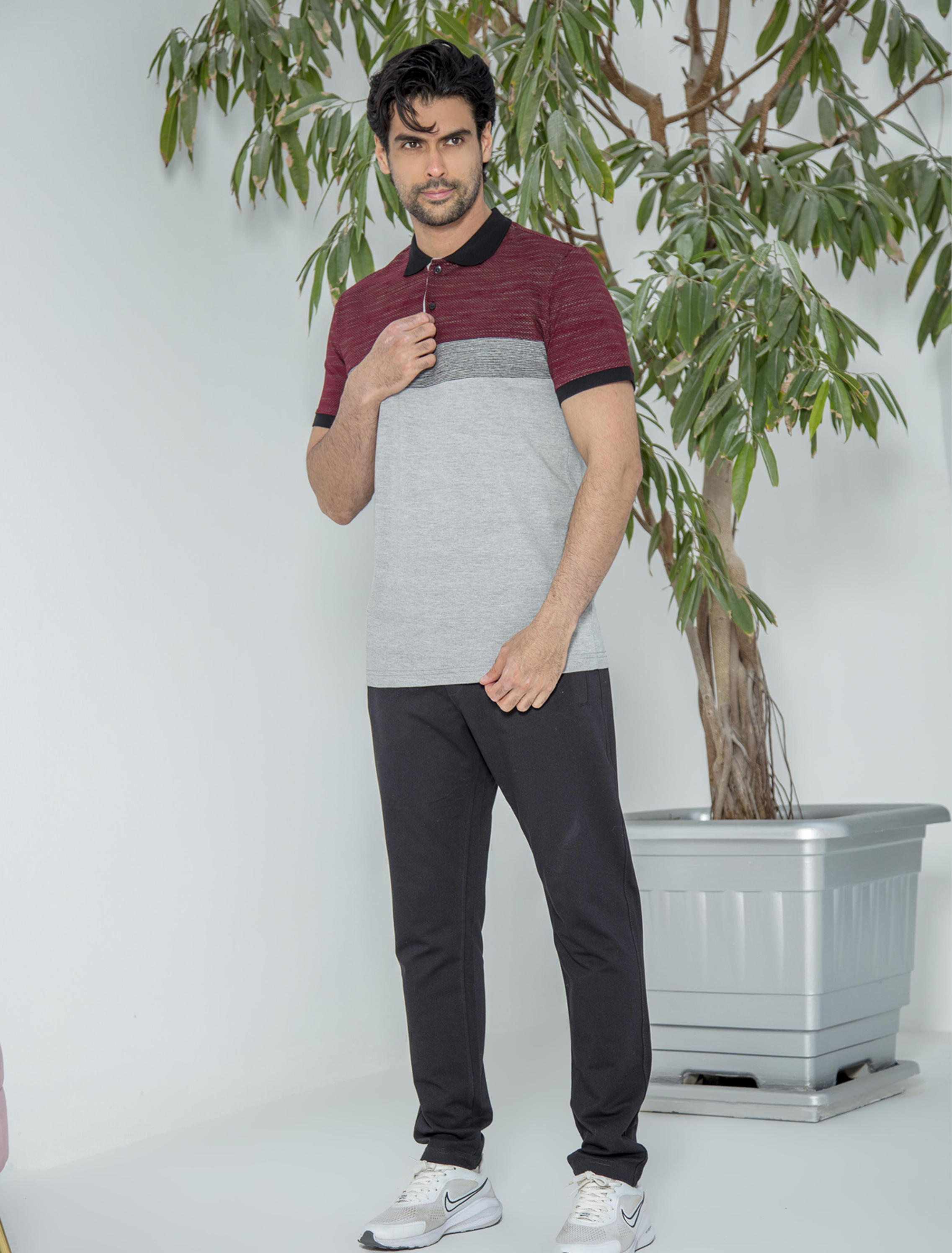 ست مردانه پولوشرت یقه دو دکمه و شلوار مشکی