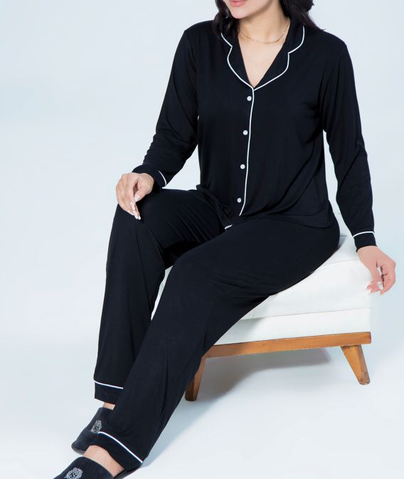 ست زنانه کت و پیژامه ساده مشکی