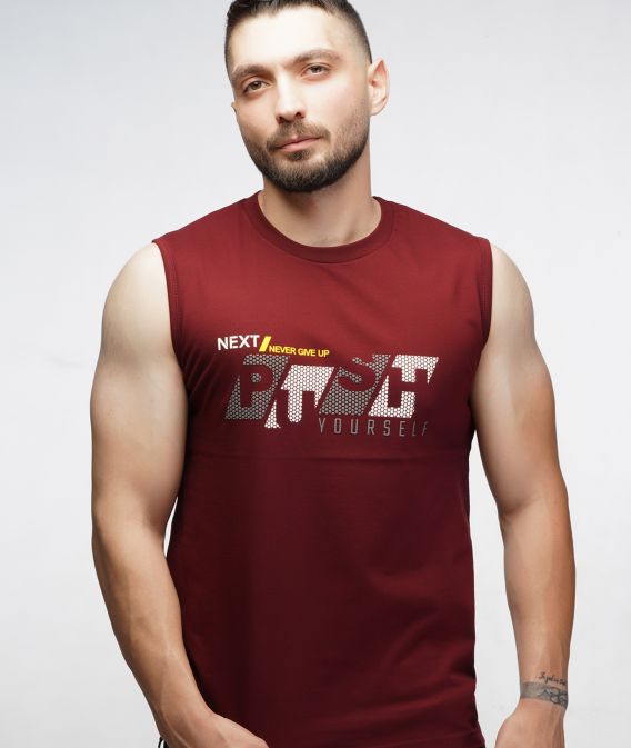 تیشرت حلقه ای مردانه چاپ push زرشکی