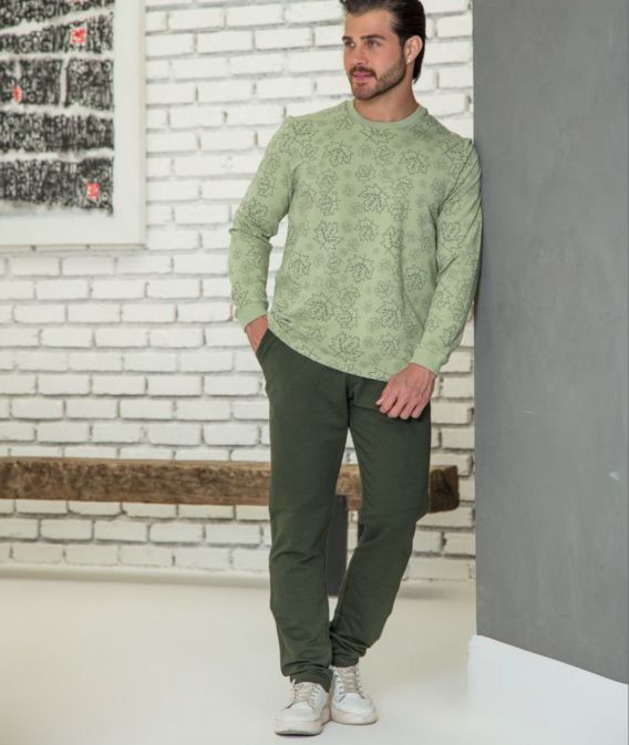 ست مردانه بلوز و شلوار طرح برگ پاییزی