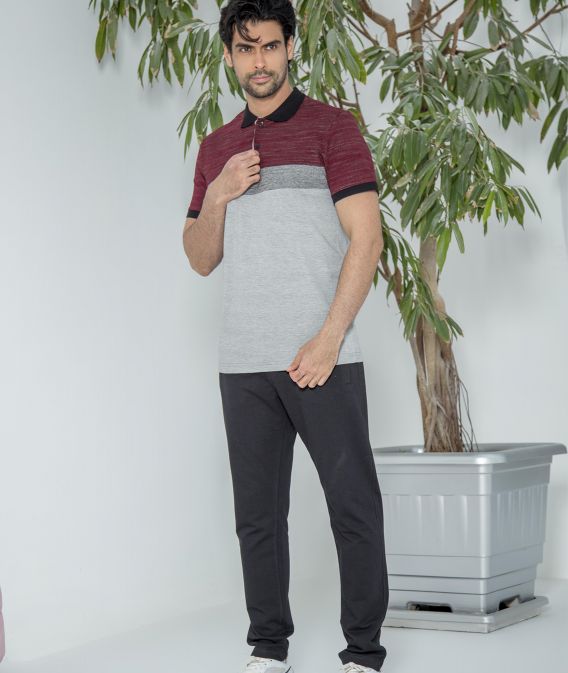 ست مردانه پولوشرت یقه دو دکمه و شلوار مشکی