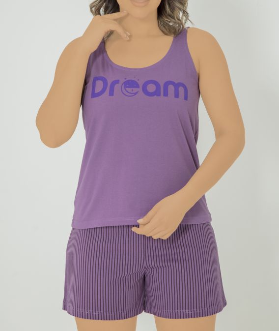 ست زنانه رکابی طرح اسپرت DREAM  و شورتک راه راه بنفش