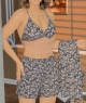 ست زنانه 3 تیکه پیراهن + تاپ و شورتک کرم طرحدار 1