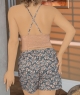 ست زنانه 3 تیکه پیراهن + تاپ و شورتک کرم طرحدار 2