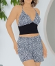 ست زنانه 3 تیکه پیراهن + تاپ و شورتک مشکی طرحدار 1