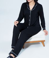 ست زنانه کت و پیژامه ساده مشکی