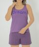 ست زنانه رکابی طرح اسپرت DREAM  و شورتک راه راه بنفش